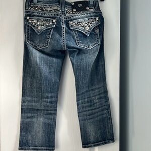 Miss Me Blue Cropped Jeans with Crystal Embellishments
